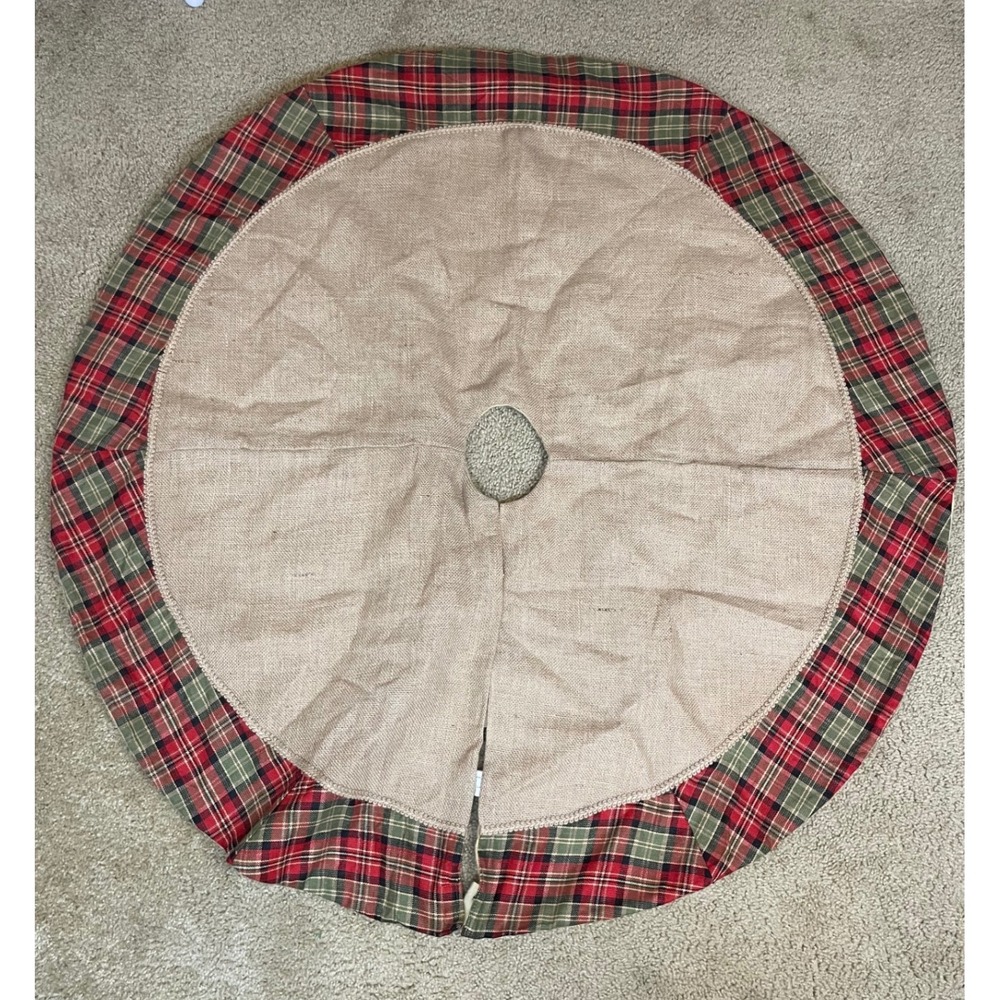 Plaid‎ Burlap Christmas Tree Skirt Rustic Farmhouse Holiday Decor